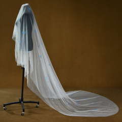 3D Blue Butterfly Beading Veil Without Comb