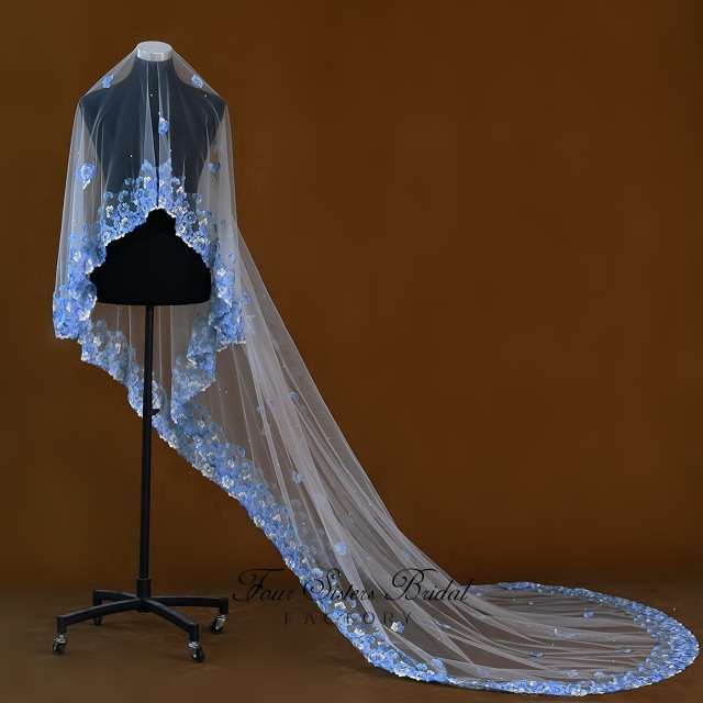 Long Elegant Light Blue Veils