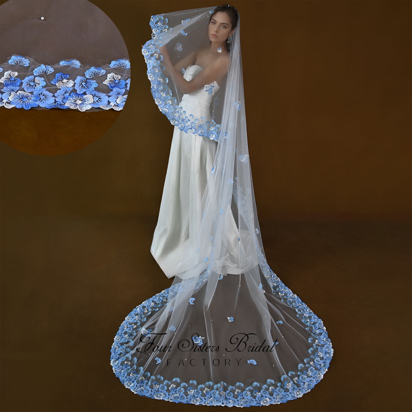Long Elegant Light Blue Veils