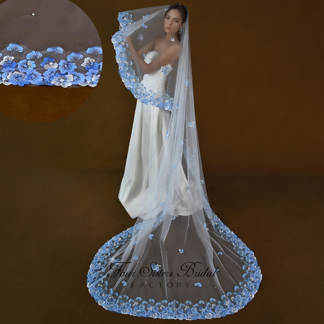 Long Elegant Light Blue Veils