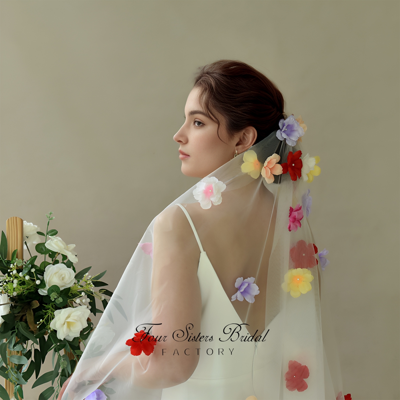 3D Colorful Flowers Veils