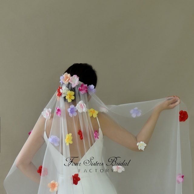 3D Colorful Flowers Veils