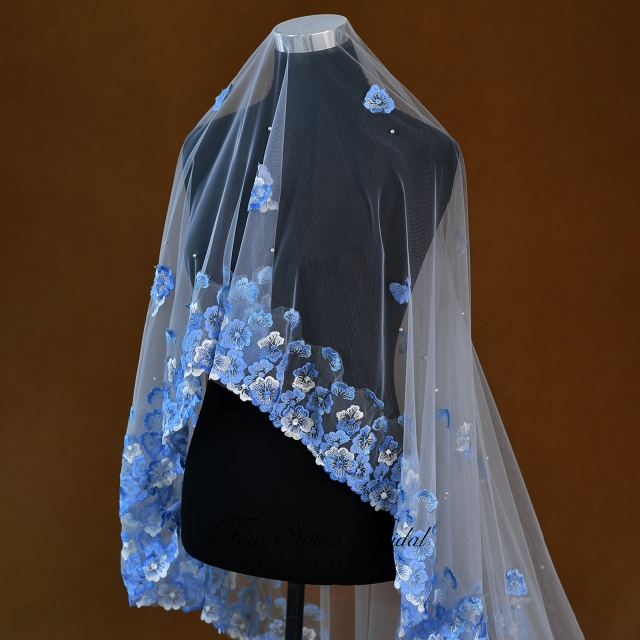 Long Elegant Light Blue Veils