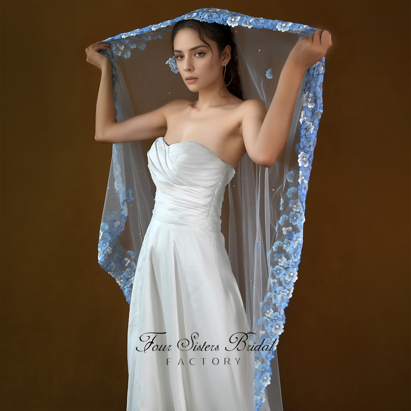 Long Elegant Light Blue Veils