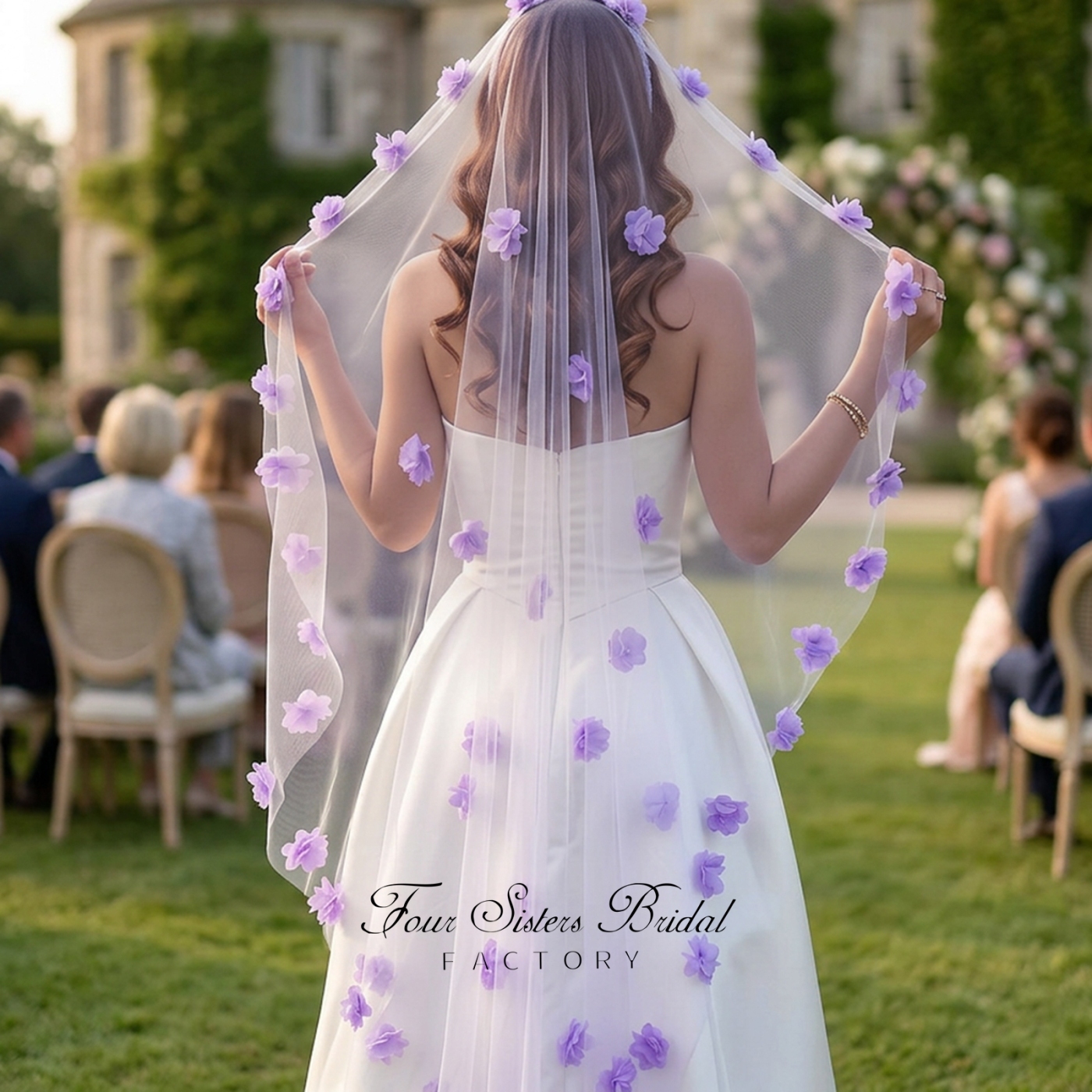 3D Lavender Flowers Veil