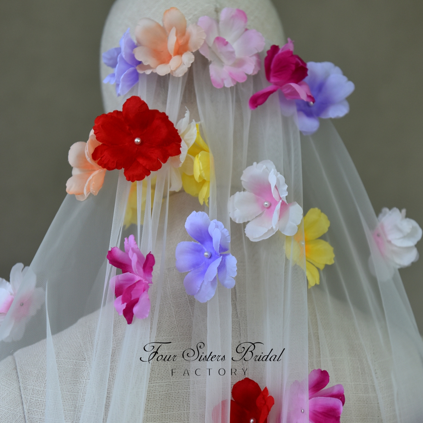 3D Colorful Flowers Veils
