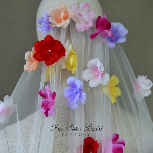 3D Colorful Flowers Veils