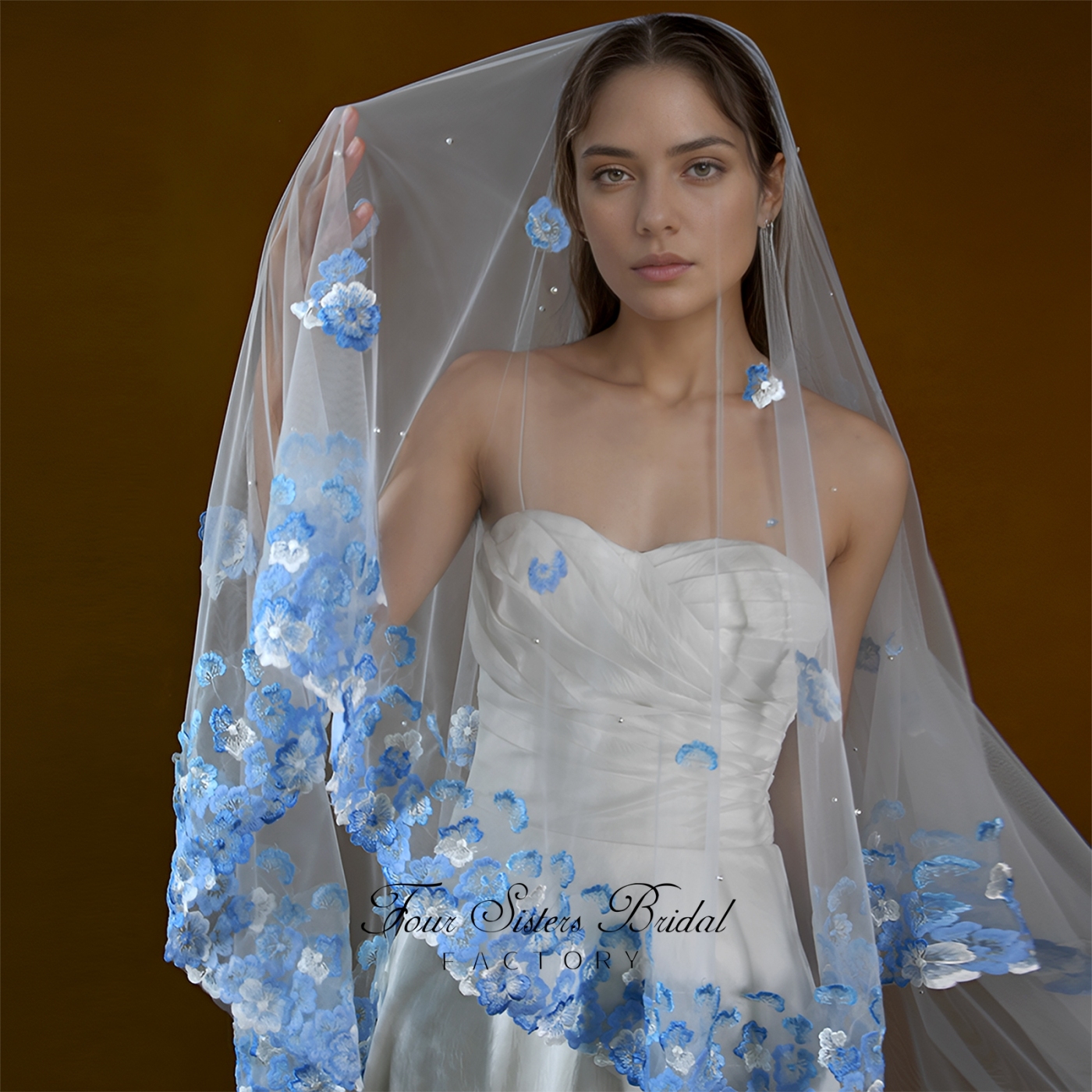 Long Elegant Light Blue Veils