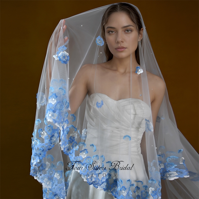 Long Elegant Light Blue Veils