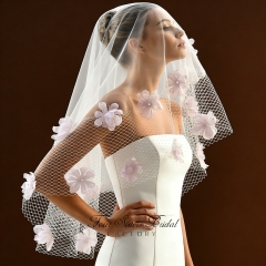 3D Flowers Romantic Special Tulle Veils No Comb