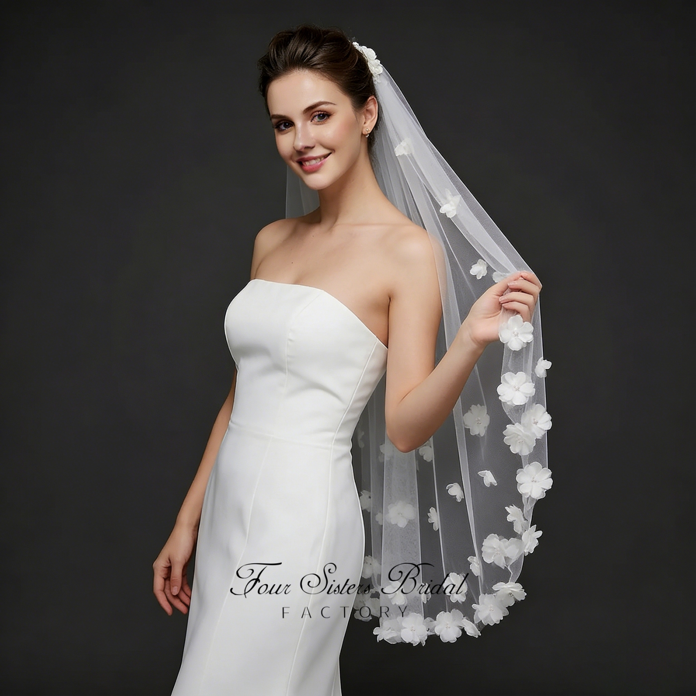 3D Flowers Pearl Veils