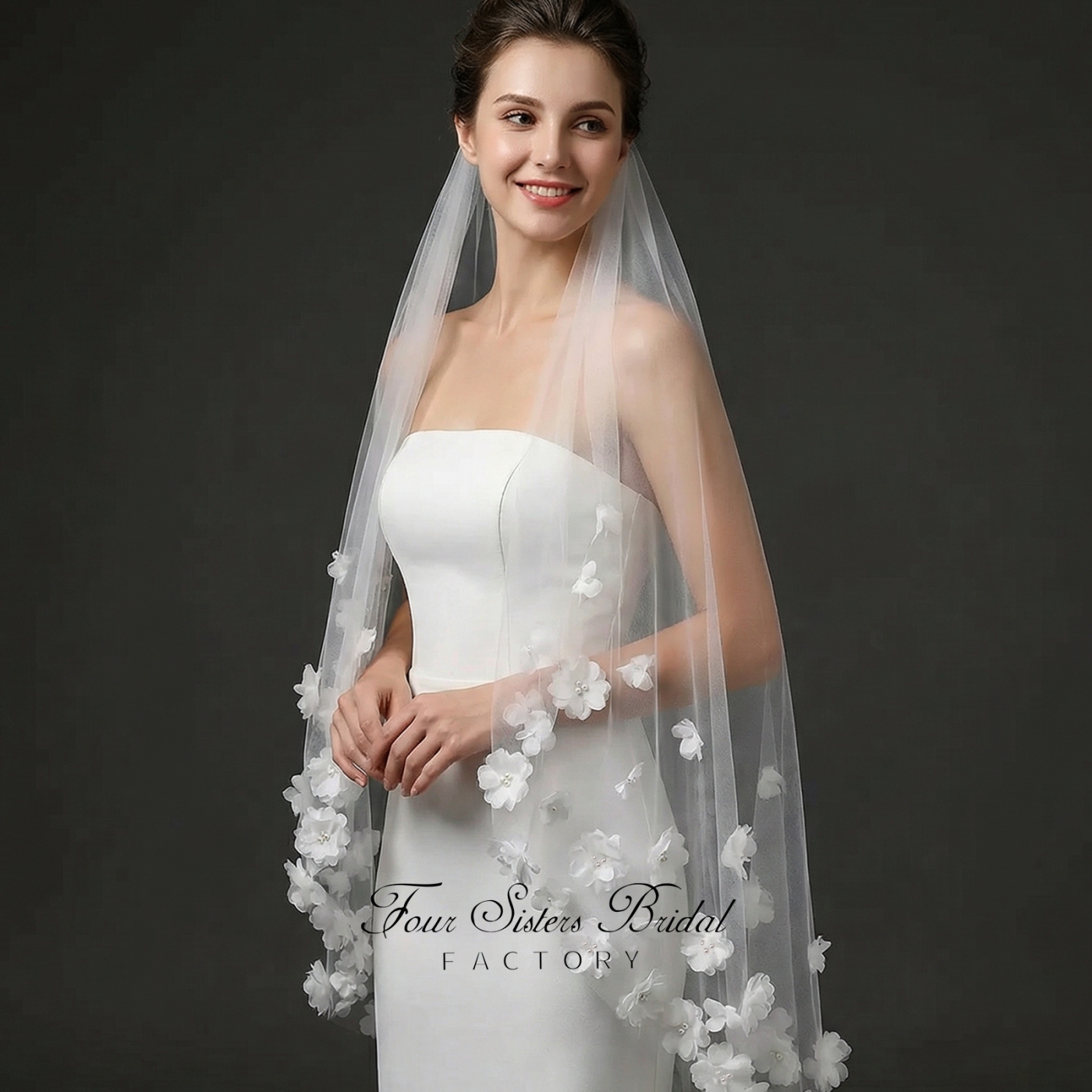3D Flowers Pearl Veils