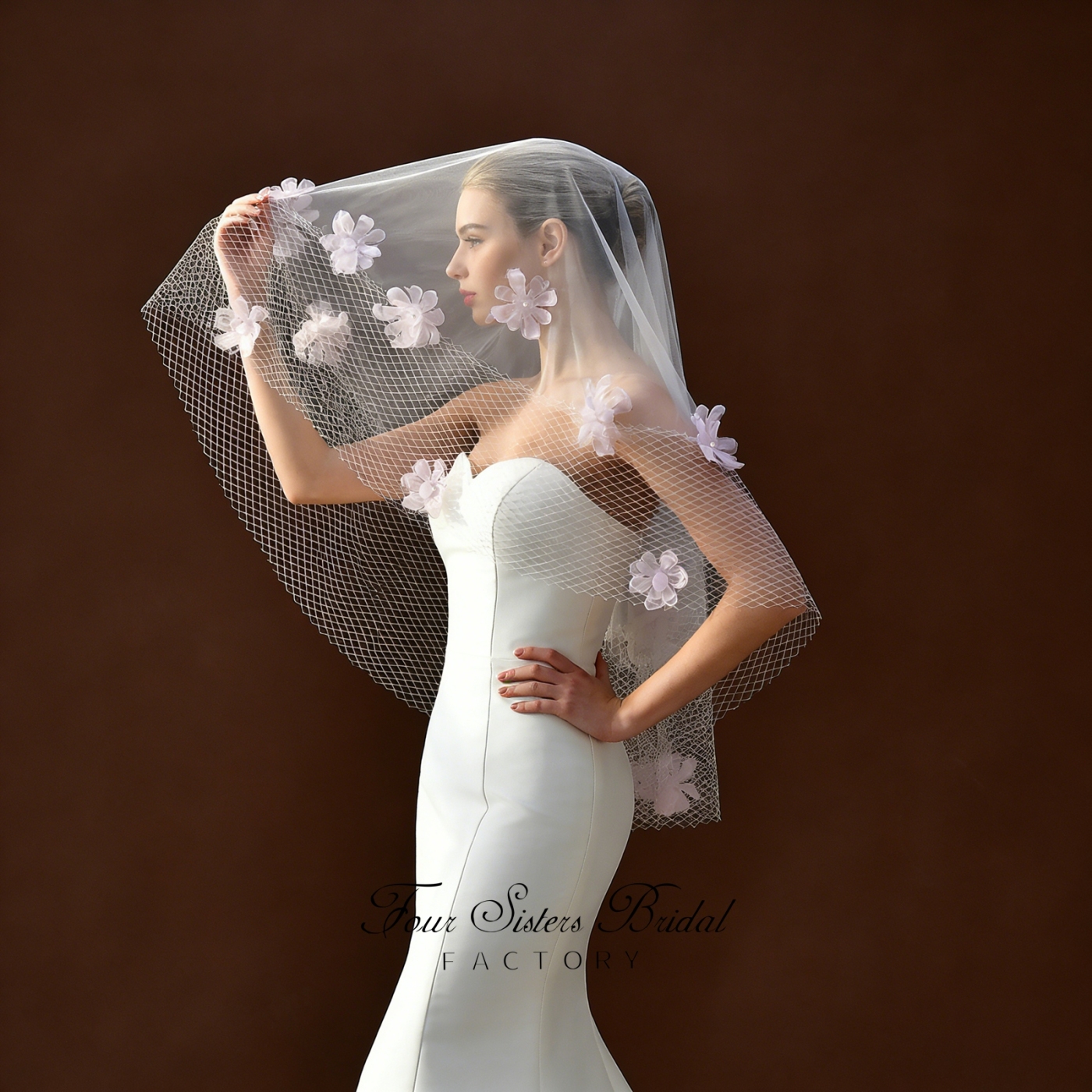 3D Flowers Romantic Special Tulle Veils No Comb