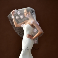 3D Flowers Romantic Special Tulle Veils No Comb
