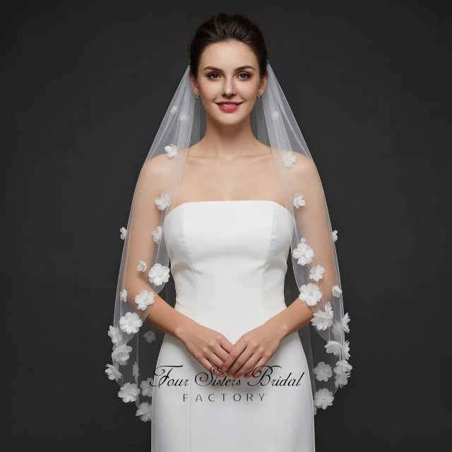 3D Flowers Pearl Veils