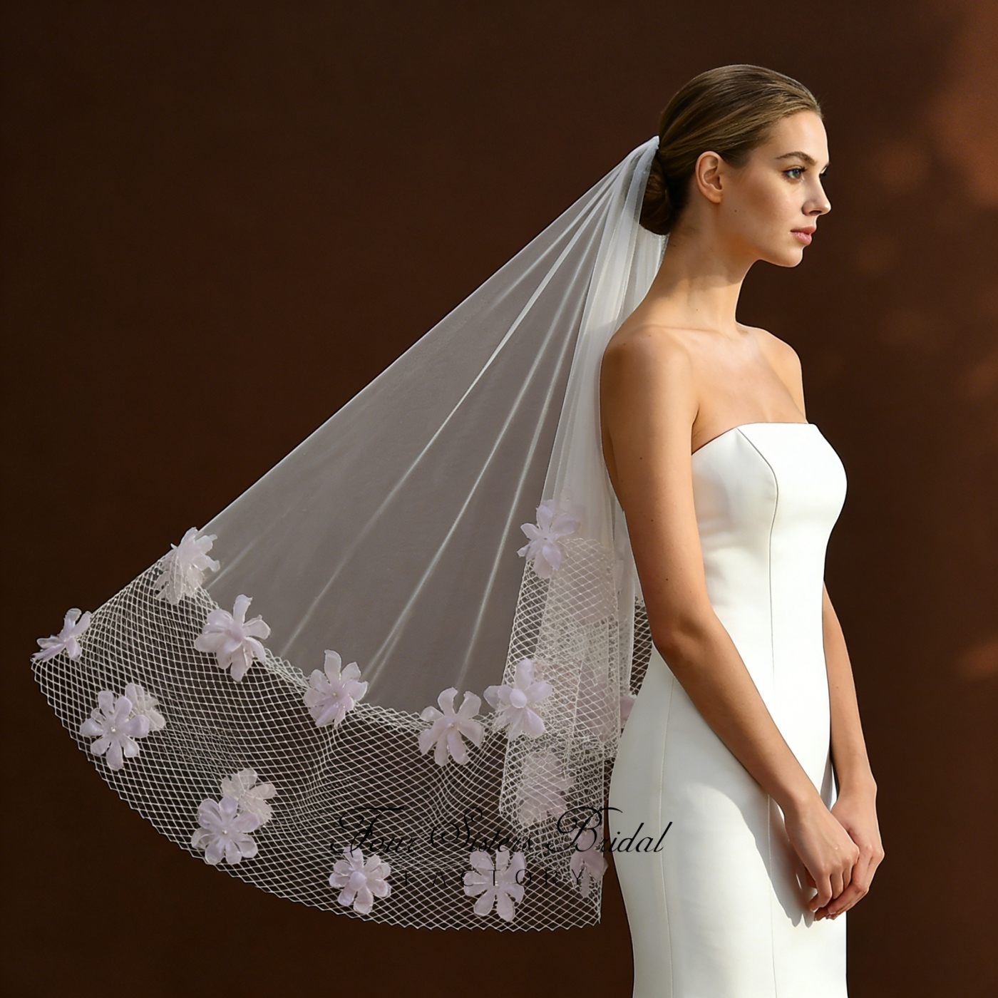 3D Flowers Romantic Special Tulle Veils No Comb