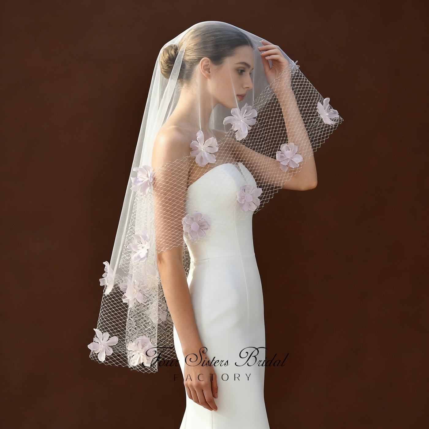 3D Flowers Romantic Special Tulle Veils No Comb