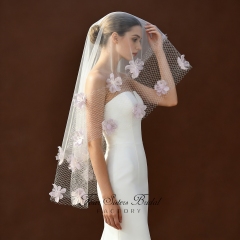 3D Flowers Romantic Special Tulle Veils No Comb
