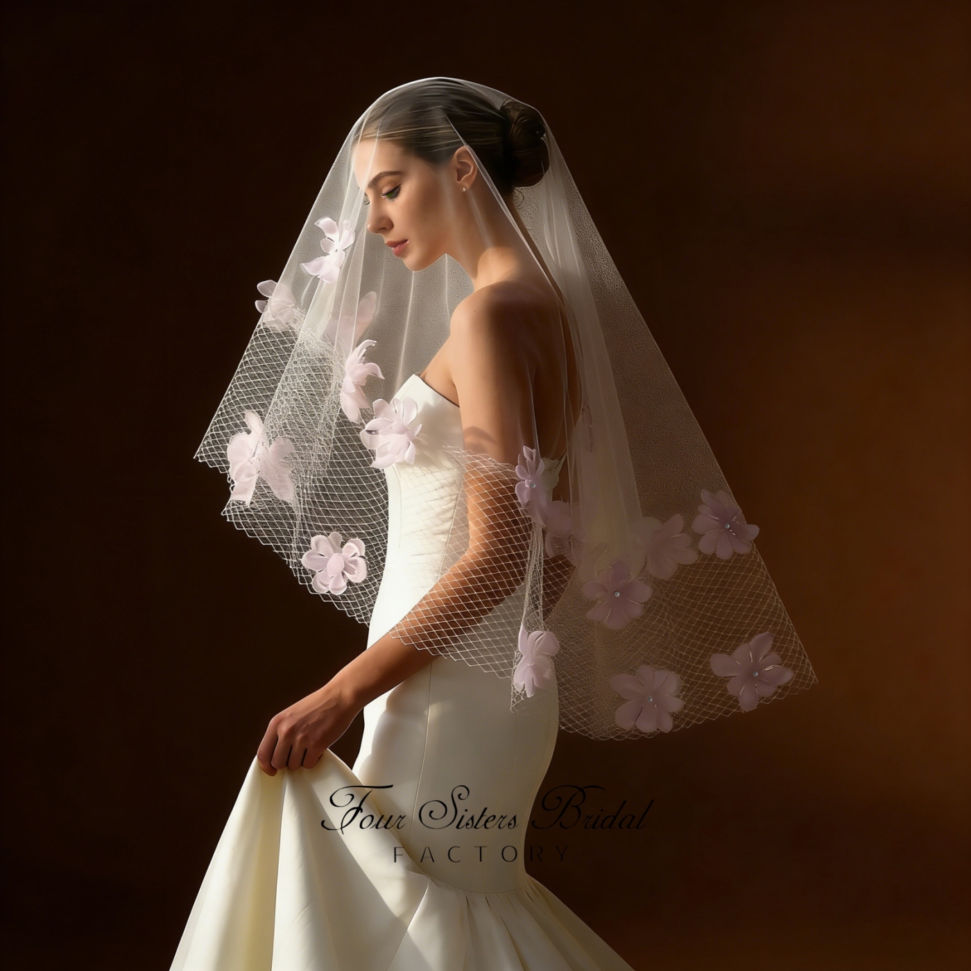 3D Flowers Romantic Special Tulle Veils No Comb