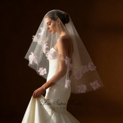 3D Flowers Romantic Special Tulle Veils No Comb