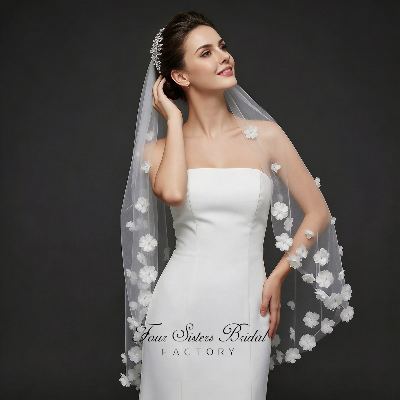3D Flowers Pearl Veils
