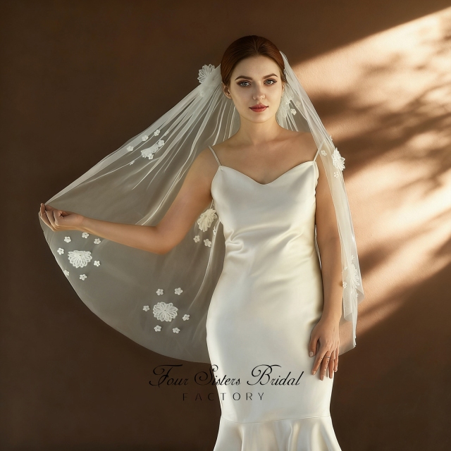 3D Flowers Pearl Veils