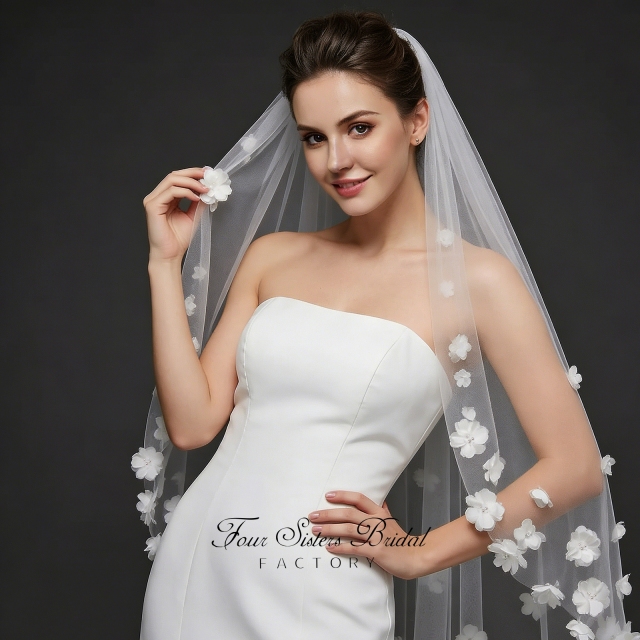 3D Flowers Pearl Veils