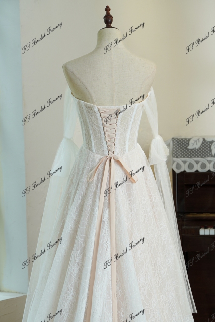 Lace A-line Wedding Gown With Off-the-shoulder Tulle Drapes