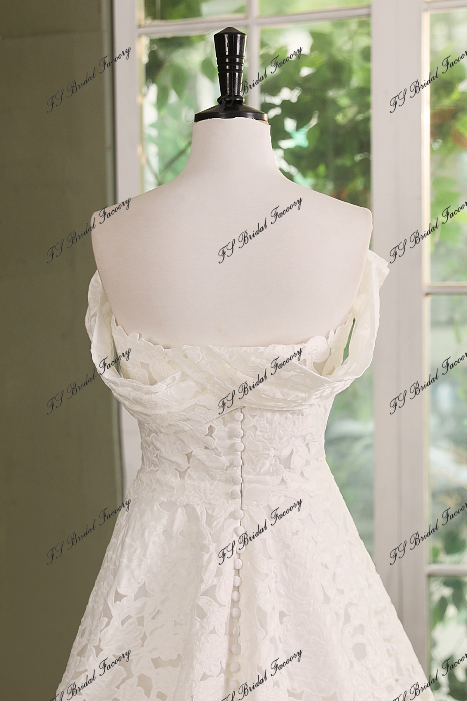 Romantic Floral Lace Off-the-Shoulder A-Line Wedding Dress