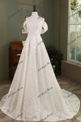 Romantic Floral Lace Off-the-Shoulder A-Line Wedding Dress