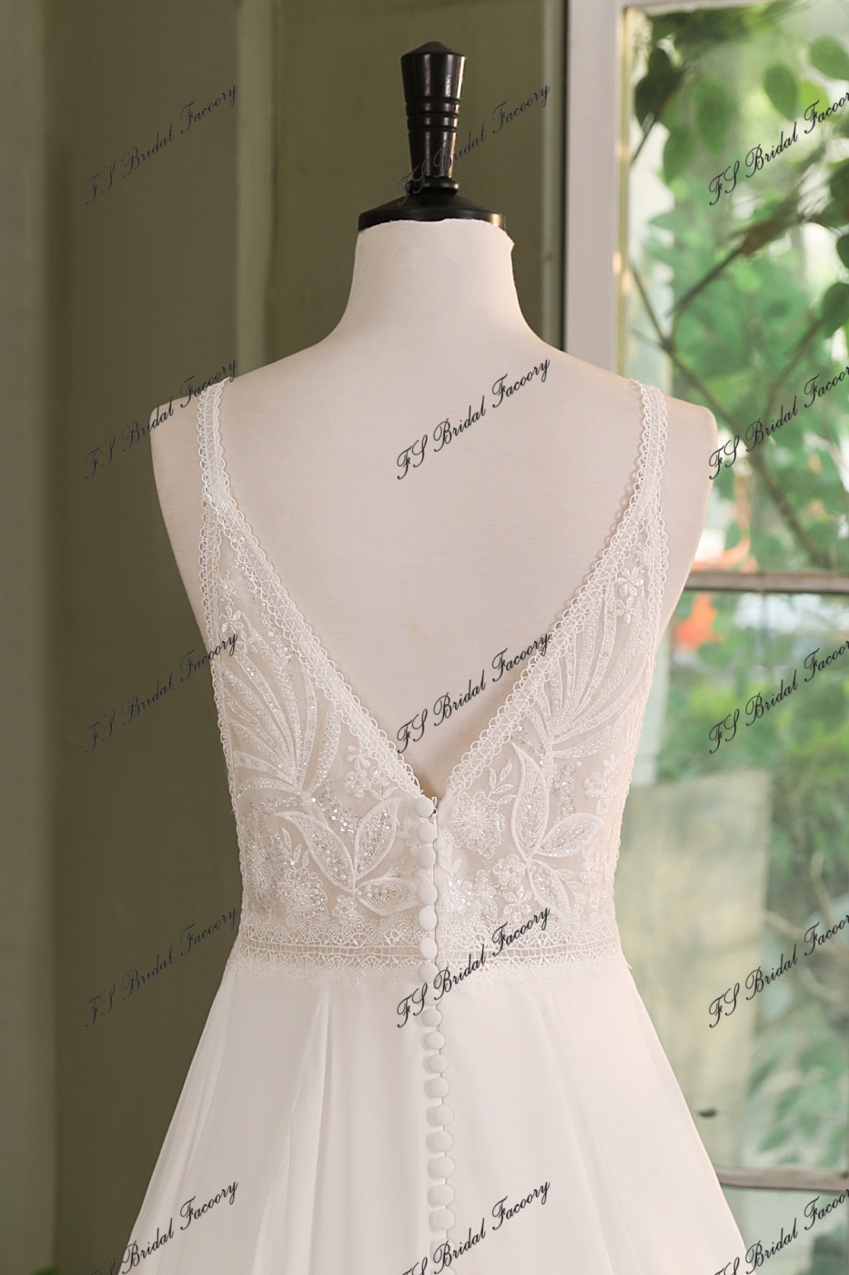 Chiffon  A-line Wedding Gown With V-back