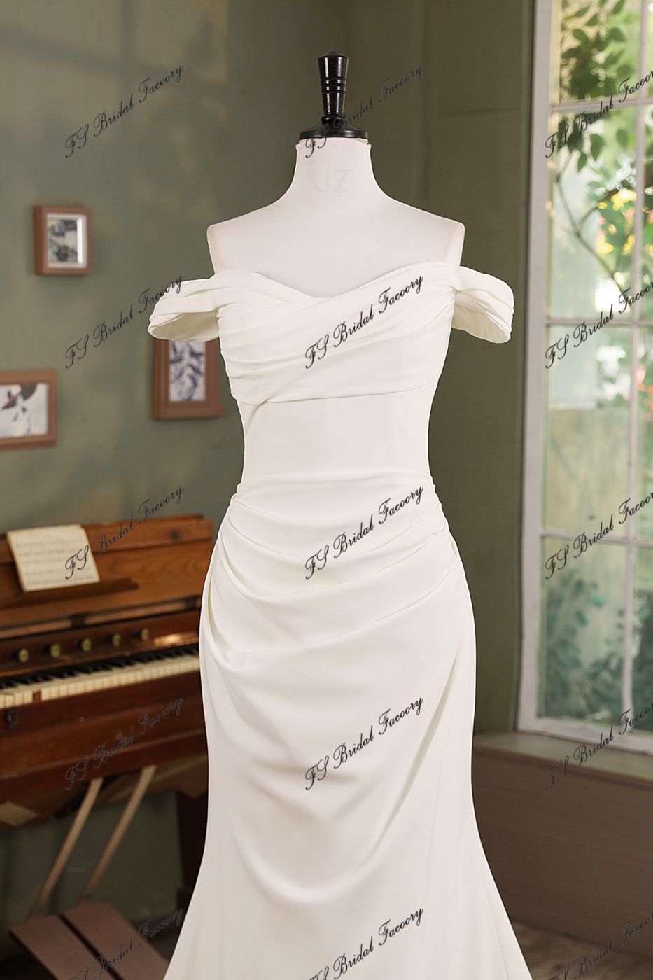 Ruched Mermaid Crepe Wedding Gown
