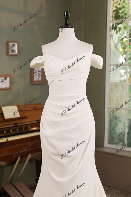 Ruched Mermaid Crepe Wedding Gown