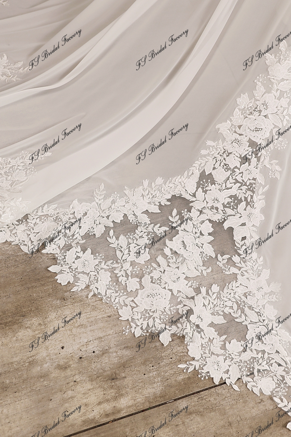 Lace Chiffon A-line Wedding Gown With Lace Appliqué Train