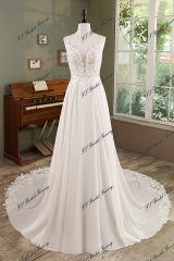 Chiffon Lace Appliqué A-line Wedding Gown