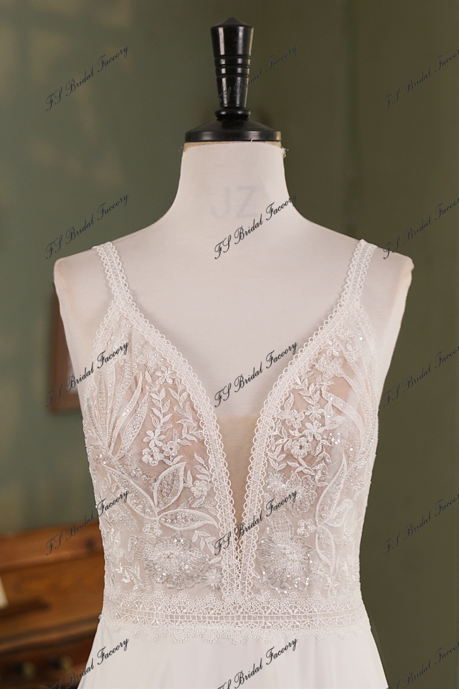 Chiffon  A-line Wedding Gown With V-back
