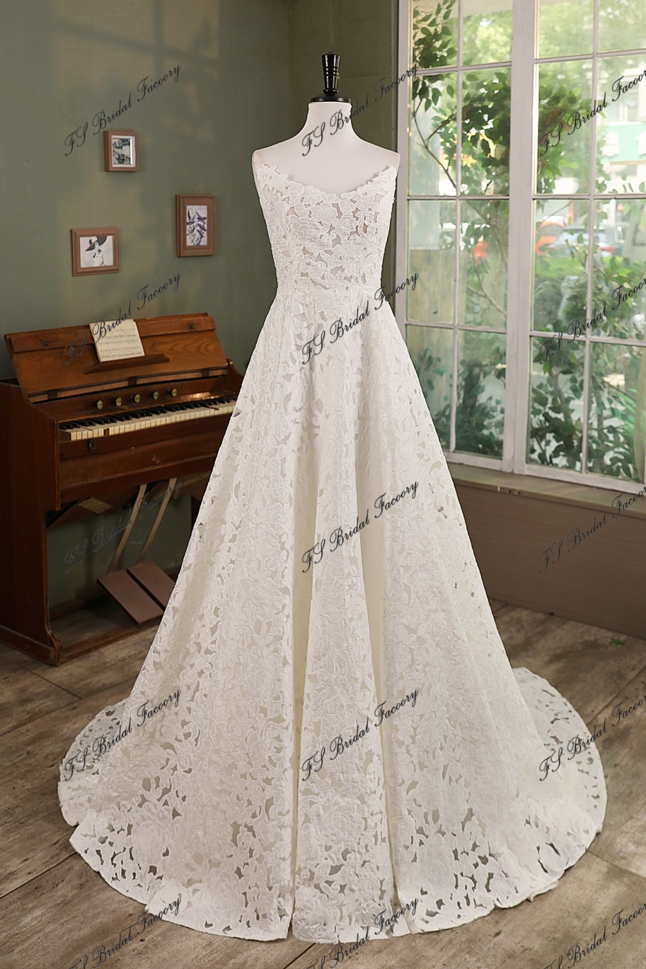 Romantic Floral Lace Off-the-Shoulder A-Line Wedding Dress