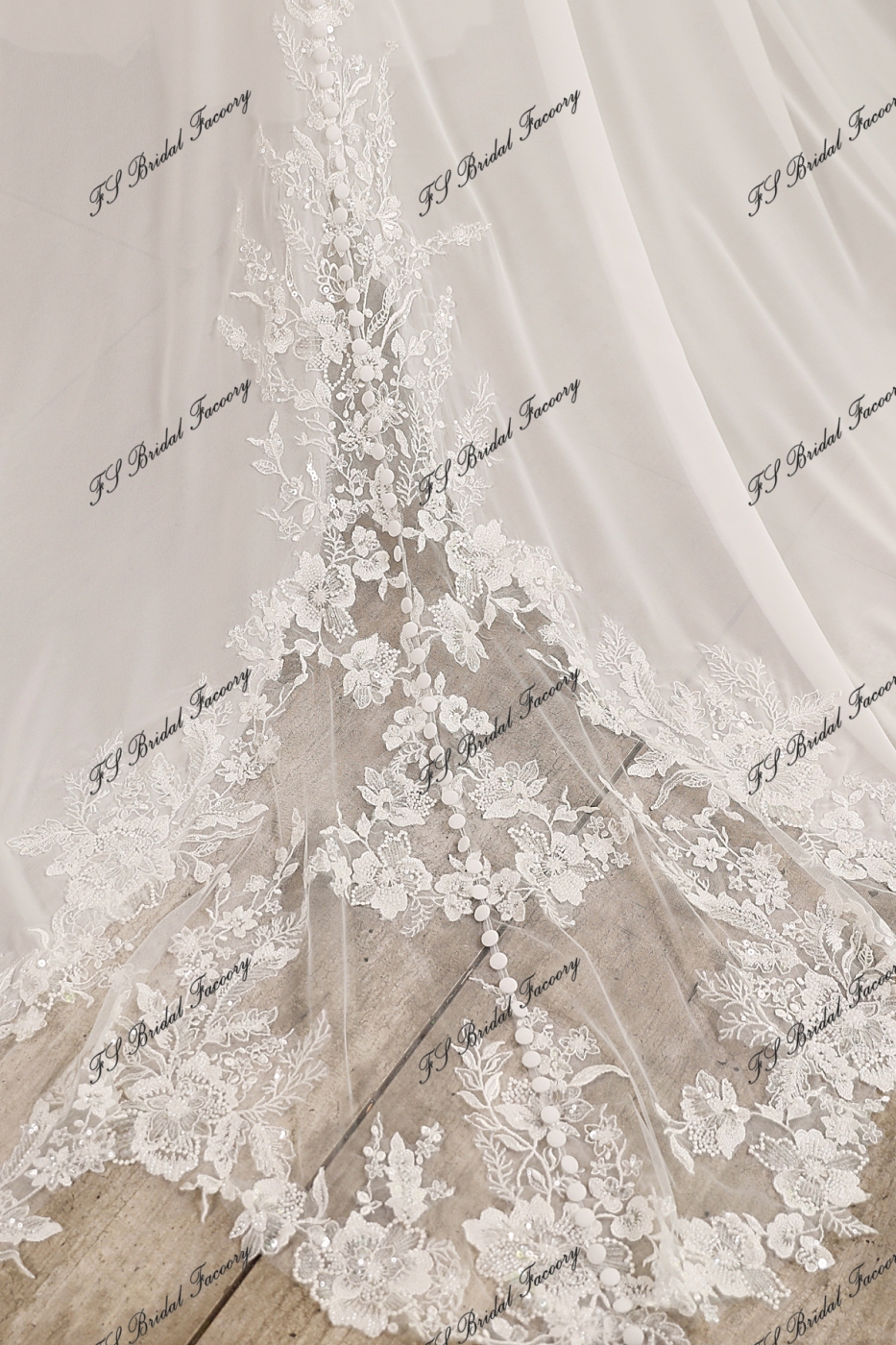 Lace Chiffon A-line Wedding Gown With Lace Appliqué Train