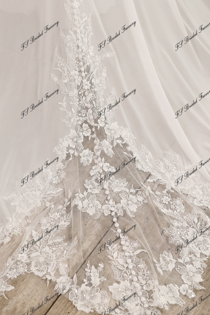Lace Chiffon A-line Wedding Gown With Lace Appliqué Train