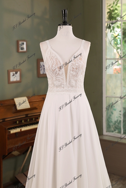 Chiffon  A-line Wedding Gown With V-back