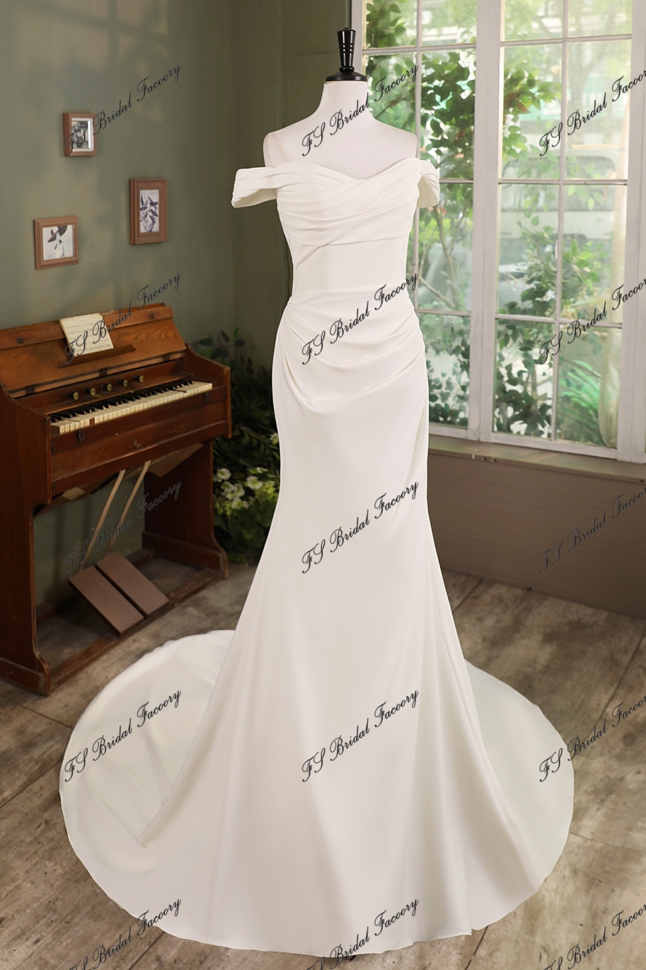 Ruched Mermaid Crepe Wedding Gown