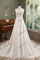 Lace Chiffon A-line Wedding Gown With Lace Appliqué Train