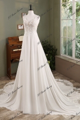 Lace Chiffon A-line Wedding Gown With Lace Appliqué Train