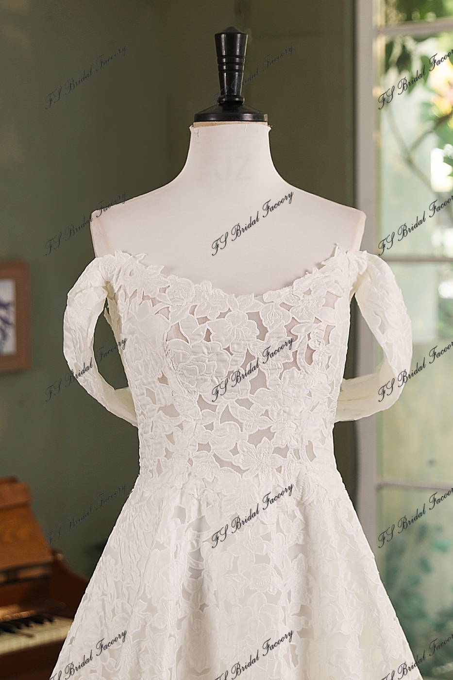 Romantic Floral Lace Off-the-Shoulder A-Line Wedding Dress