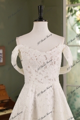 Romantic Floral Lace Off-the-Shoulder A-Line Wedding Dress
