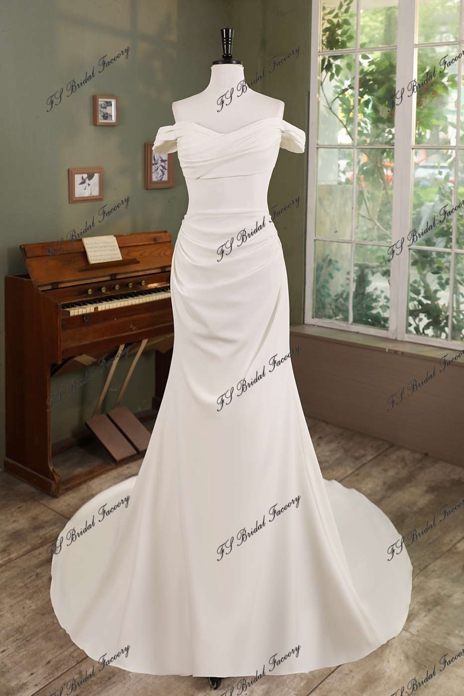 Ruched Mermaid Crepe Wedding Gown