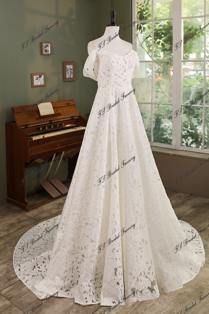 Romantic Floral Lace Off-the-Shoulder A-Line Wedding Dress