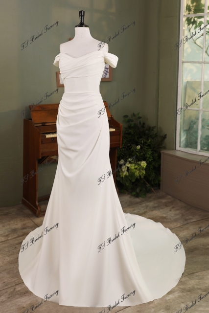 Ruched Mermaid Crepe Wedding Gown
