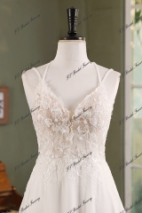 Lace Chiffon A-line Wedding Gown With Lace Appliqué Train