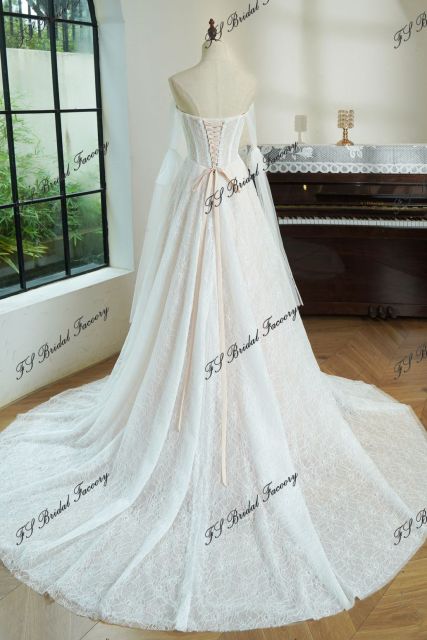 Lace A-line Wedding Gown With Off-the-shoulder Tulle Drapes